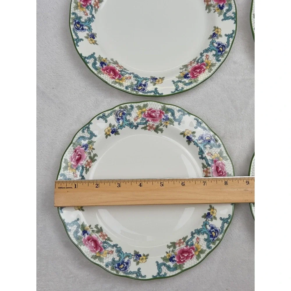 4 Royal Doulton Floradora Green Salad Plates Floral Scalloped England Fine China